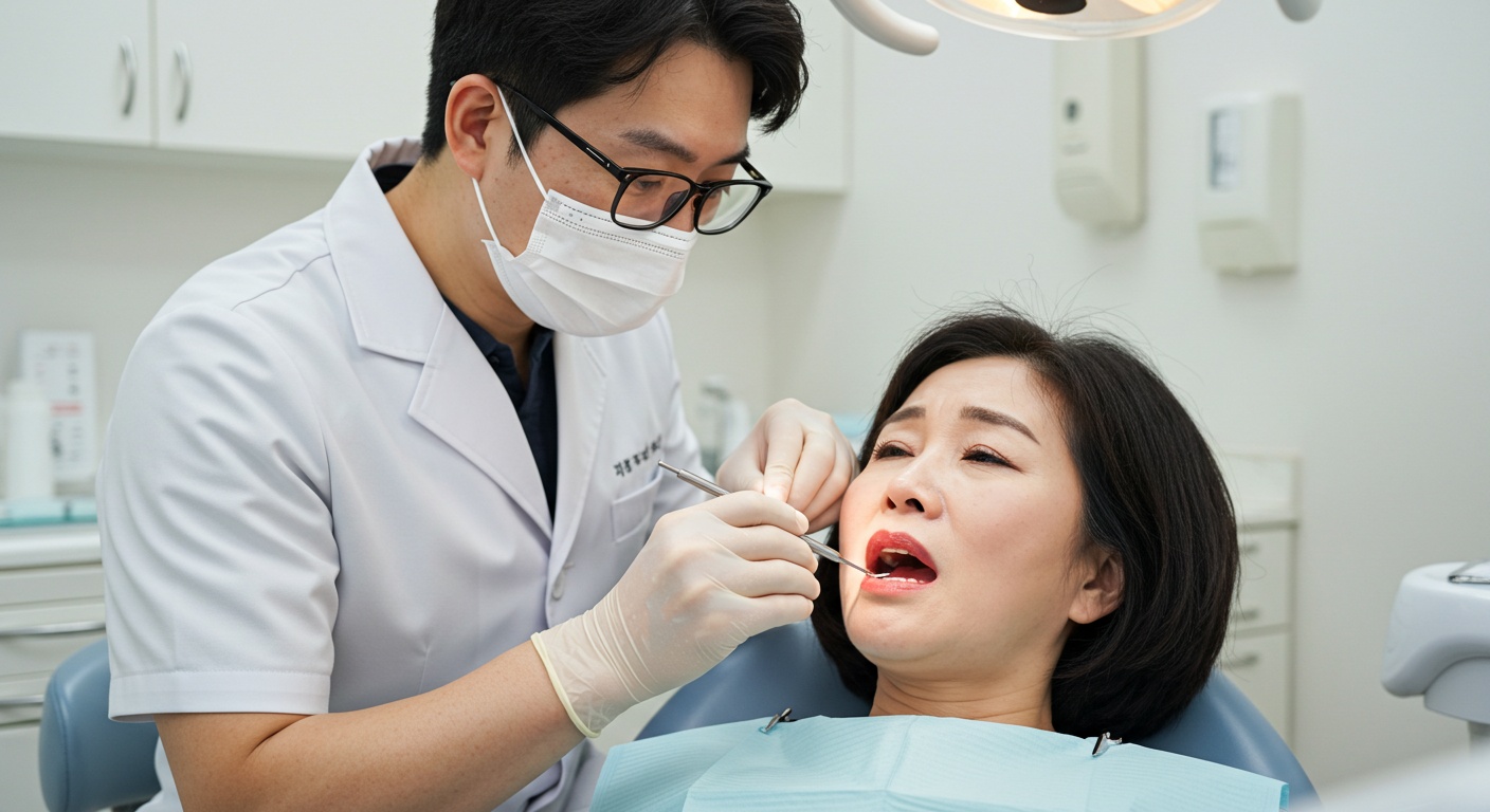 A picture showing a dentist is lancing a gum with a dental abscess