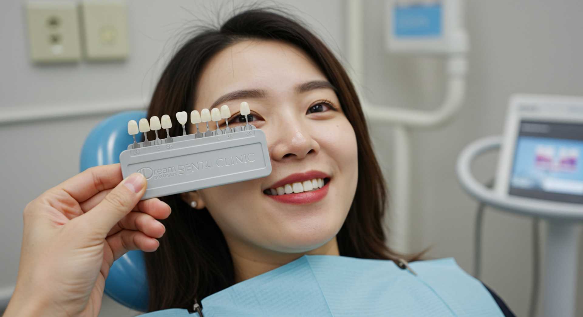 울산 치아 미백 (16) 산 치과 드림연합치과 치아 미백 광선 조사전 치아 색깔 체크