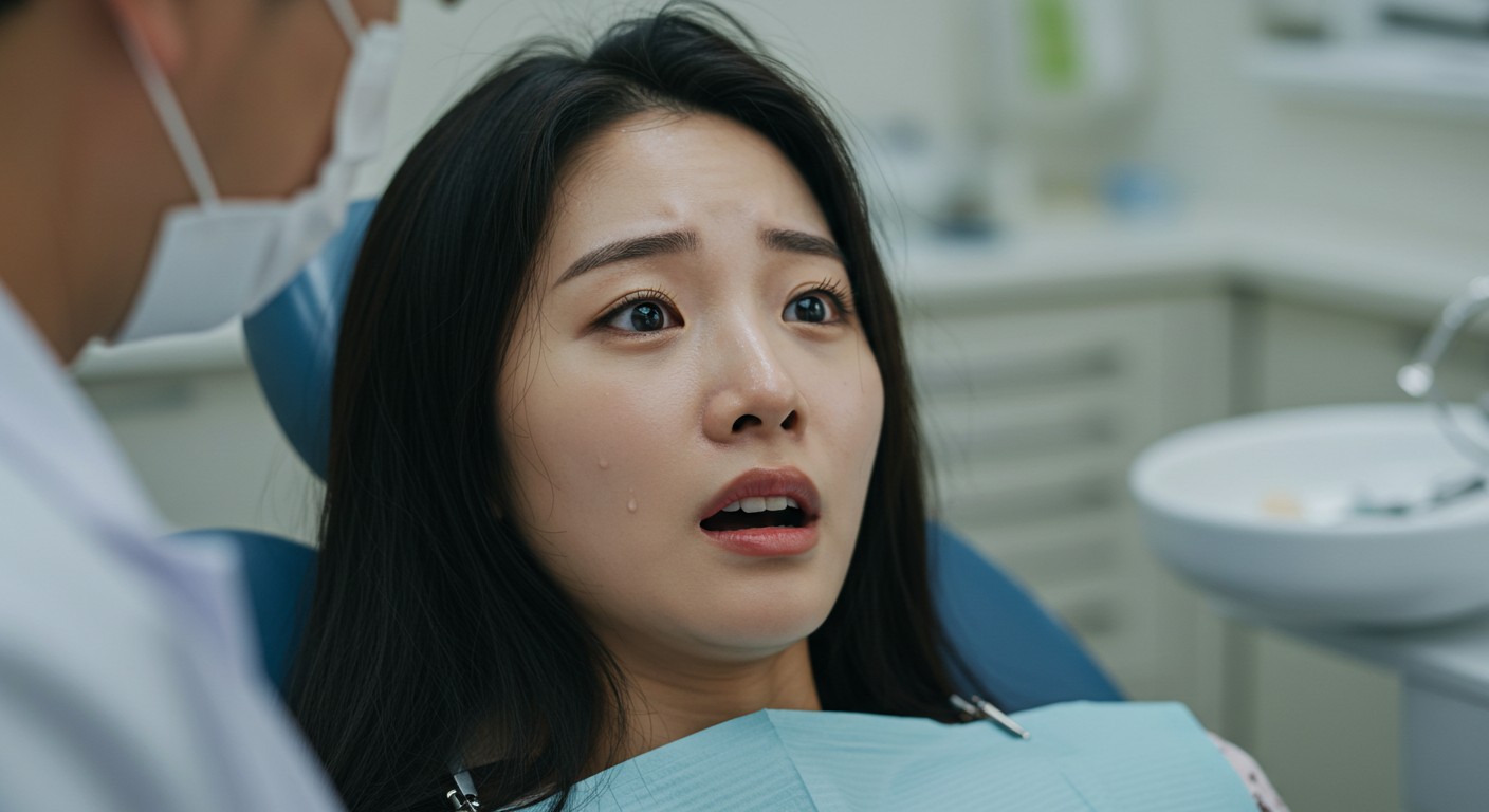 치과 공포증 (2) 치과 공포증을 이겨내는 가장 중요한 첫걸음은 환자와 의료진 간의 충분한 소통과 신뢰 관계 형성중인 여성 환자
