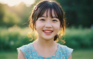 치외치를 치료하고 환하게 웃고있는 아이