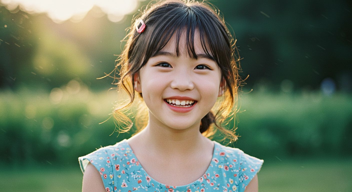 치외치를 치료하고 환하게 웃고있는 아이 치외치를 치료하고 환하게 웃고있는 아이