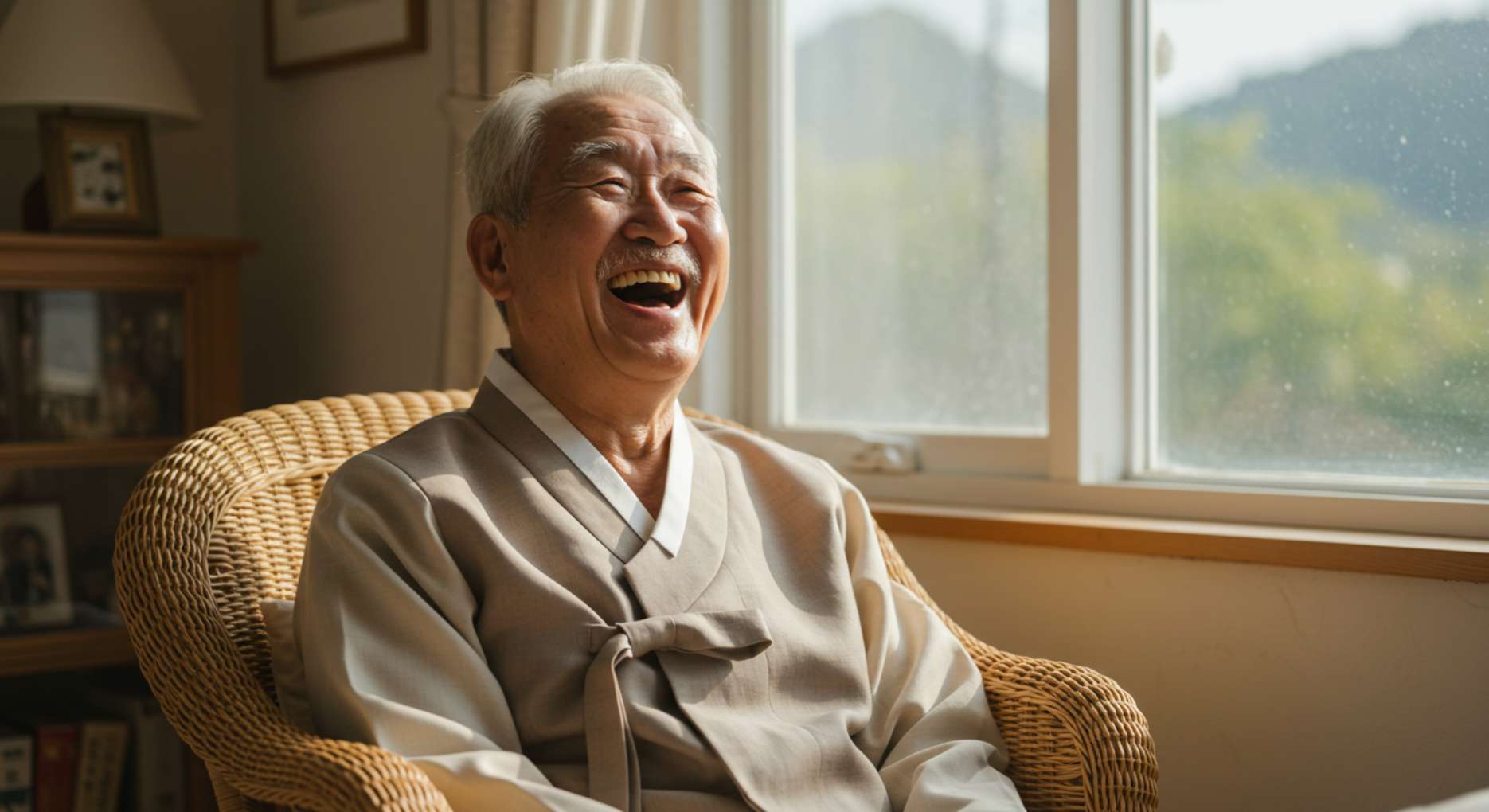 전체 임플란트 마치고 환하게 웃고있는 사람의 예시