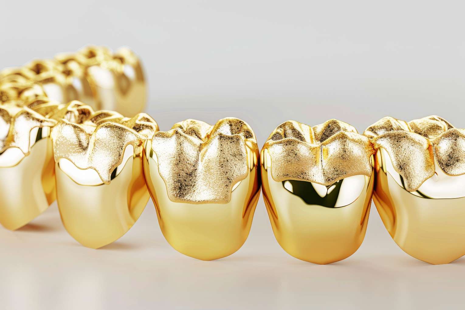 closeup-several-shiny-gold-teeth-arranged-row-showcasing-intricate-details-gleaming-reflections-symbolic-luxury-dental-artistry 울산드림연합치과는 보다 정교하게 금니를 제작한다.