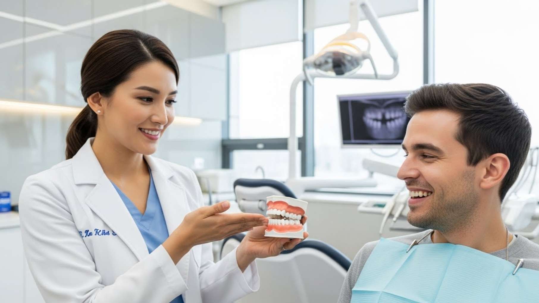 울산 드림연합치과에서 자연치아를 살리는 비발치 교정 상담을 받는 모습