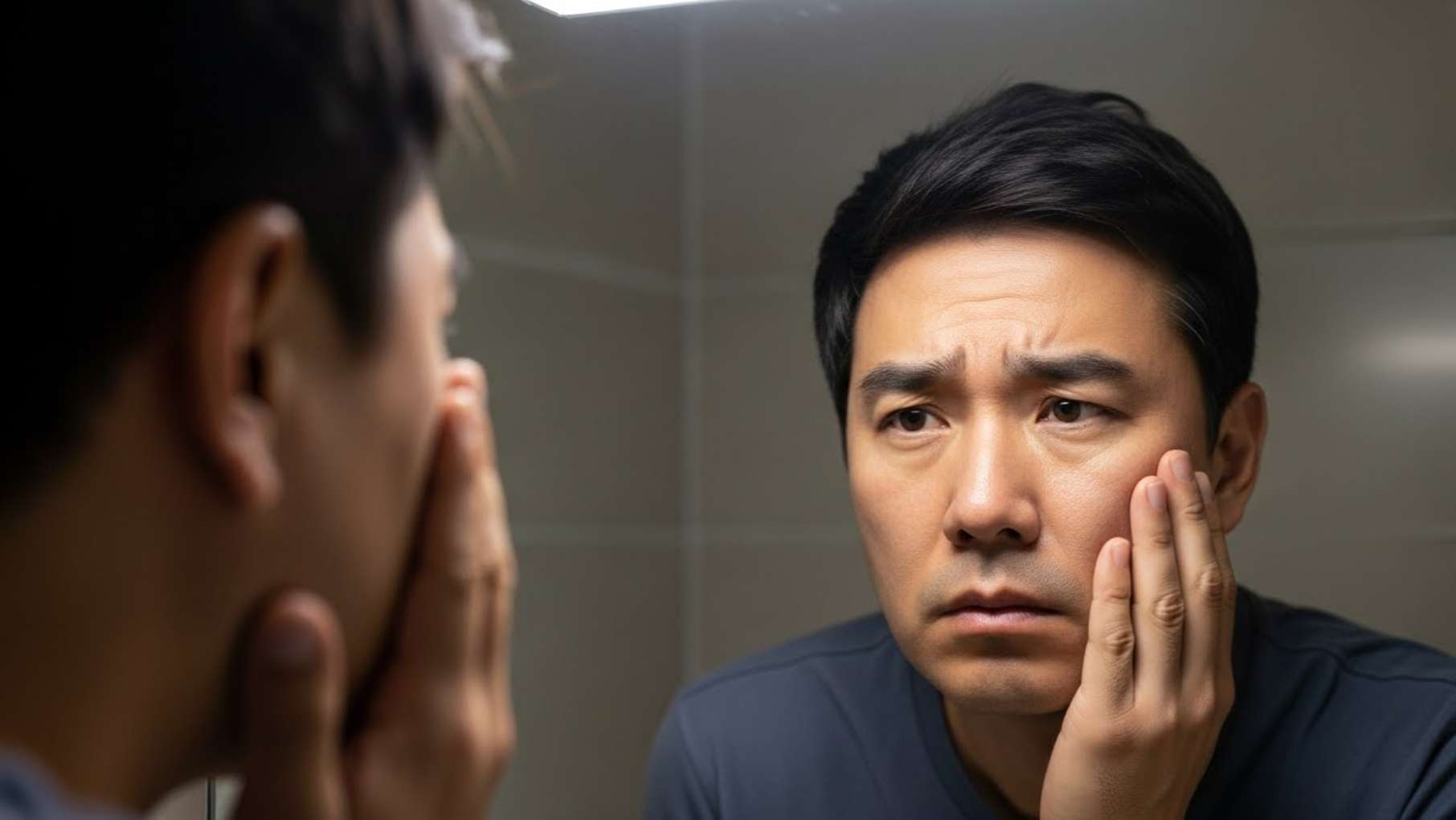 잘못된 워터픽 사용으로 잇몸 통증과 출혈을 걱정하는 남성