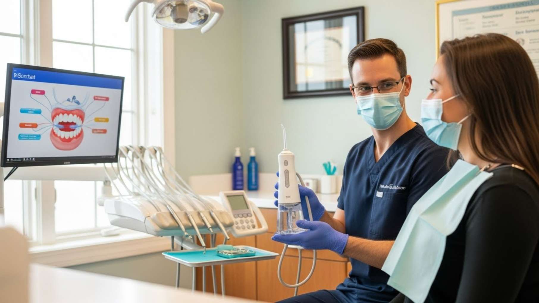 울산 드림연합치과 의료진에게 올바른 구강세정기 사용법을 배우는 환자