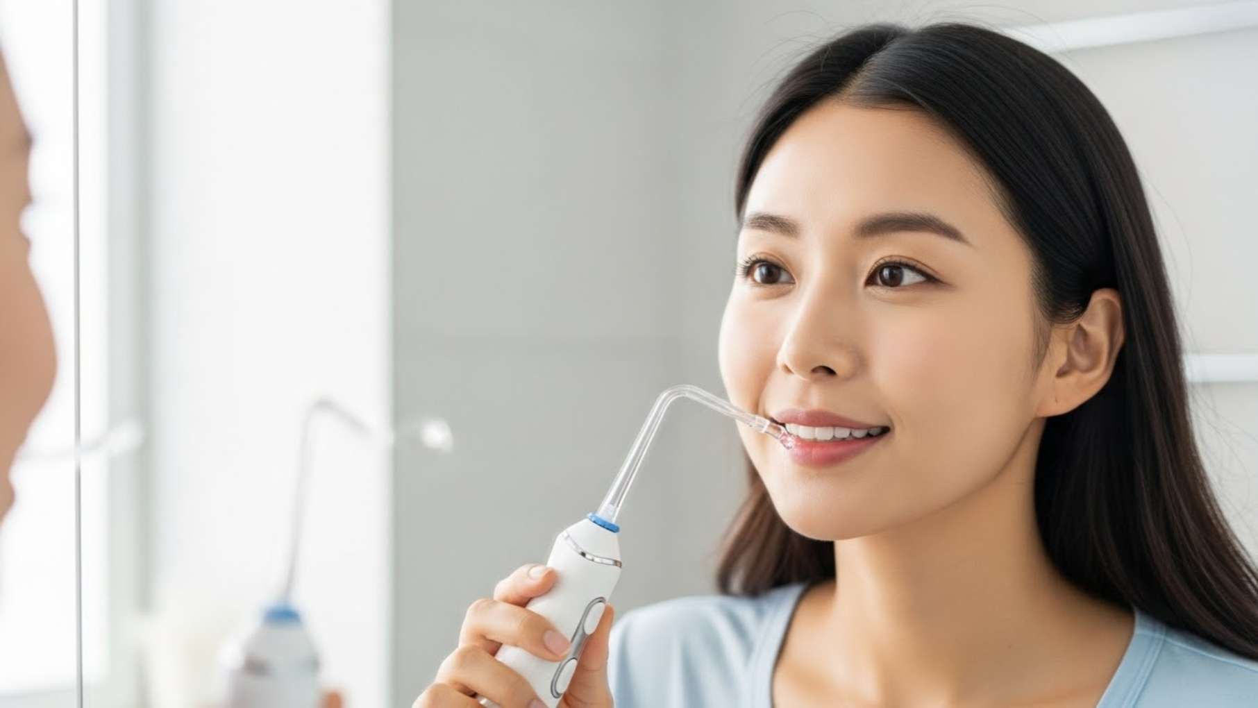 울산 드림연합치과에서 추천하는 올바른 워터픽 사용법으로 구강 관리를 하는 한국 여성