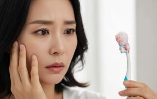 양치질 중 잇몸 출혈을 발견하고 걱정하는 울산 40대 여성 환자