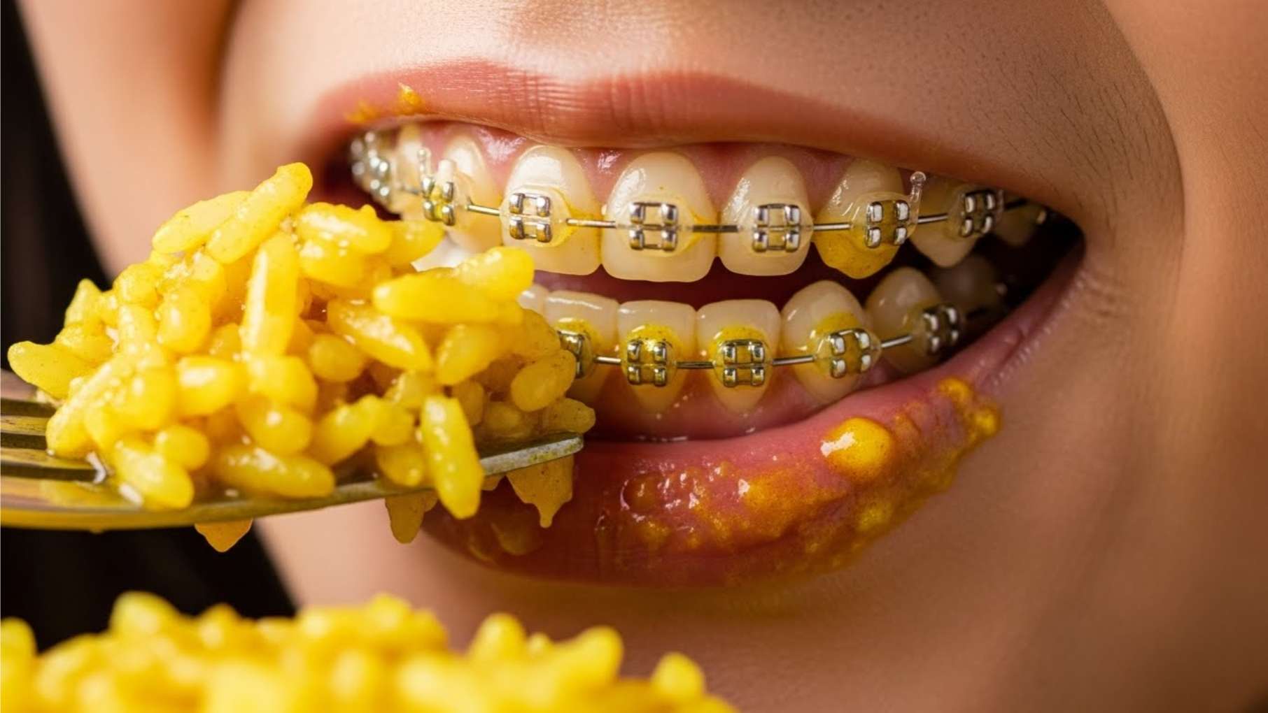 교정 고무줄 변색의 주원인인 카레를 섭취하는 모습