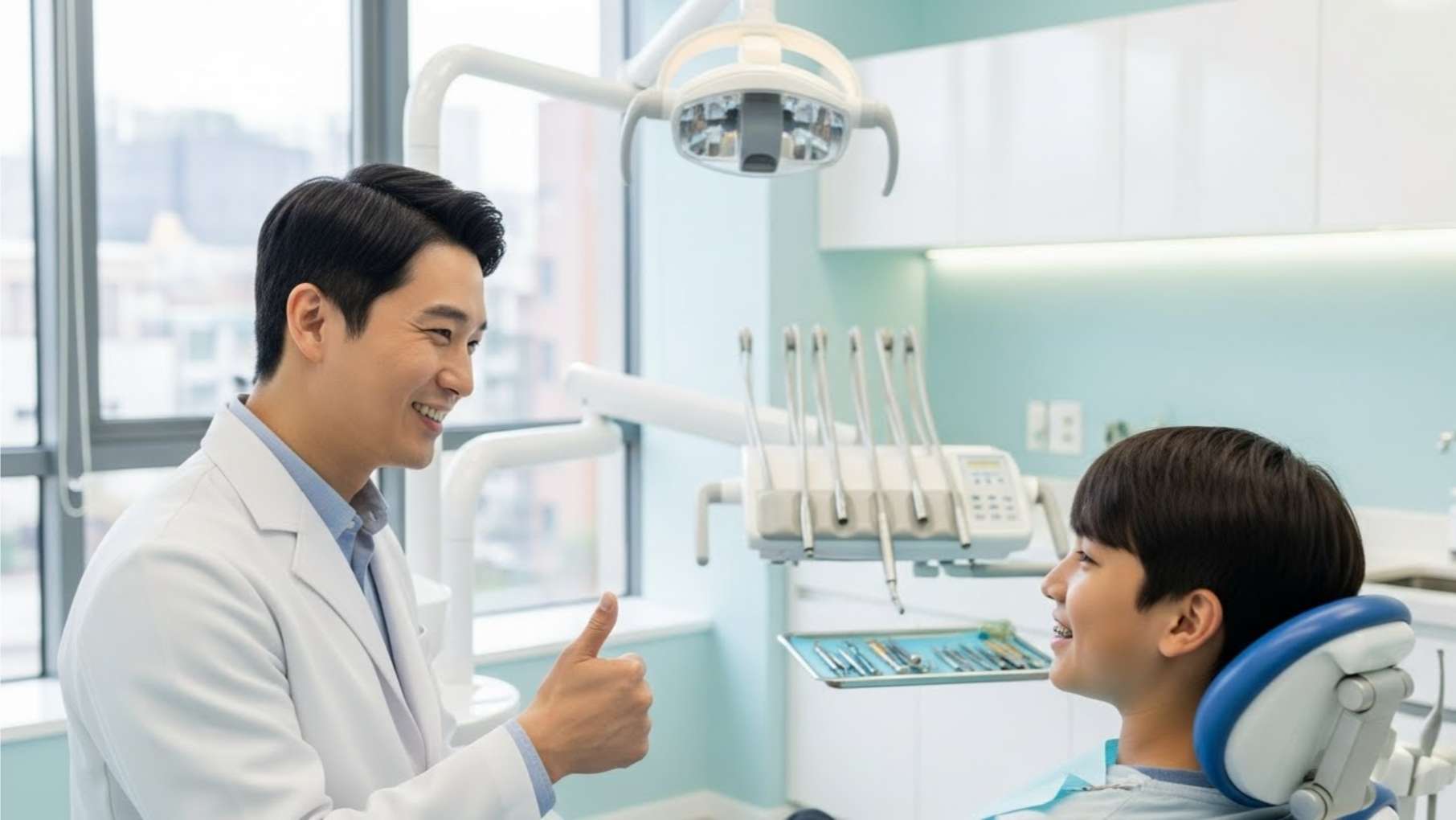 울산 드림연합치과에서 교정 진행 상태를 점검받는 환자와 의료진