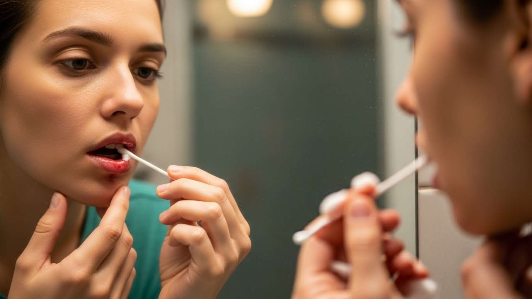 구내염6 면봉을 이용해 구내염 부위에 연고를 바르는 올바른 자가 관리법