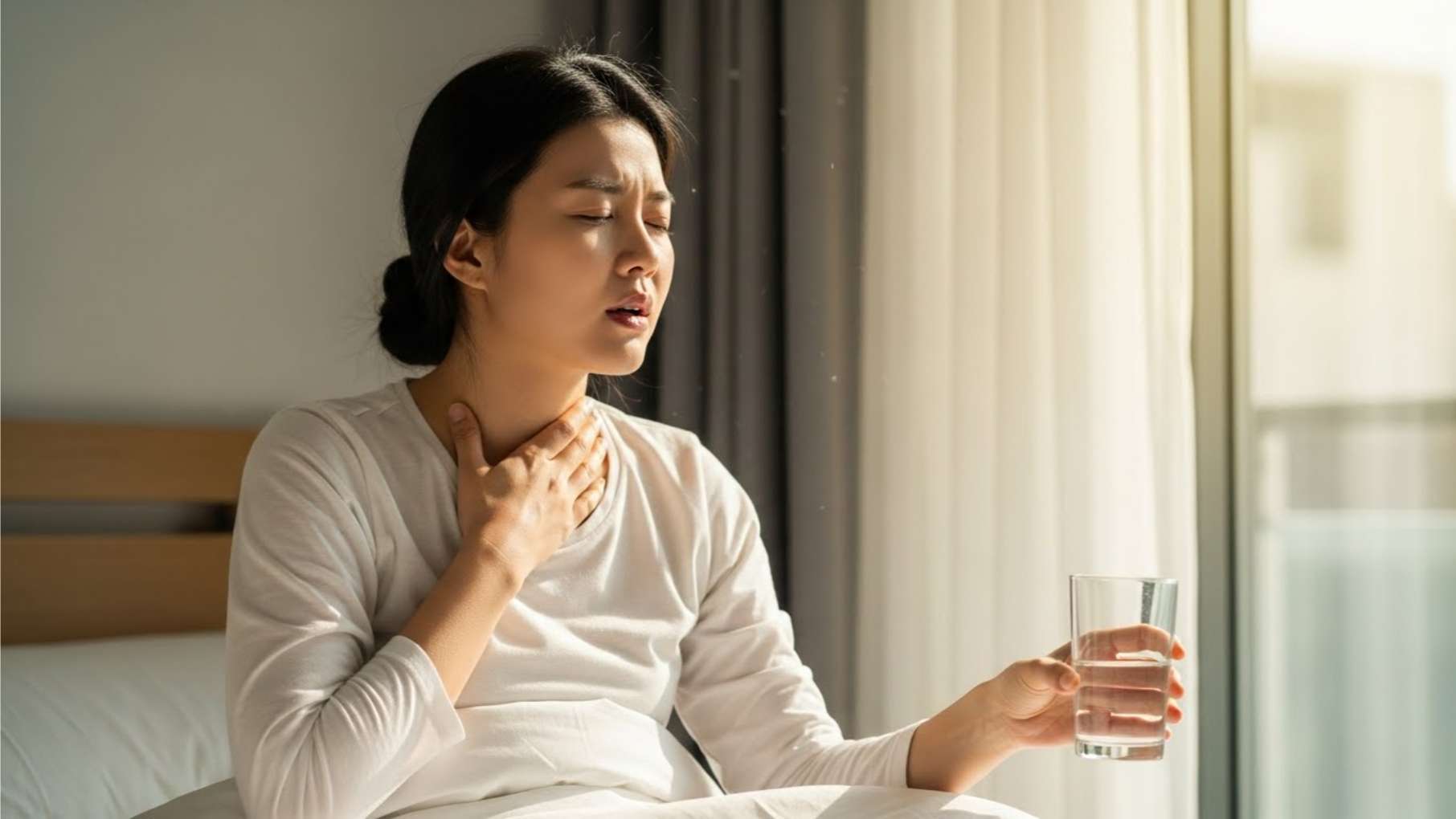 아침에 일어나 극심한 입 마름과 목 따가움을 느끼는 울산 여성 환자