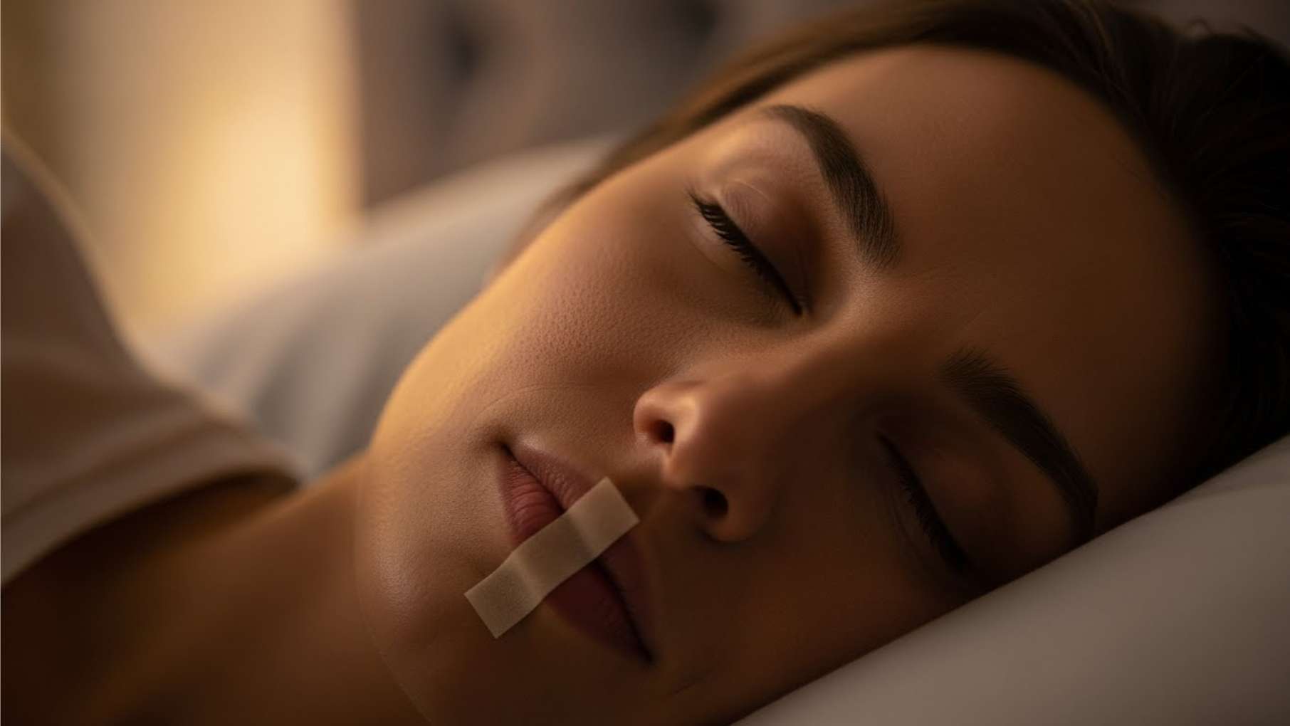 수면 중 입 벌림을 막아주는 입 벌림 방지 테이프 사용 예시