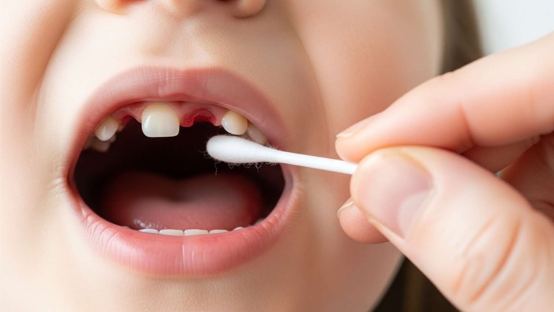 면봉을 이용해 잇몸에 남은 조직이 말랑한지 딱딱한지 확인하는 방법