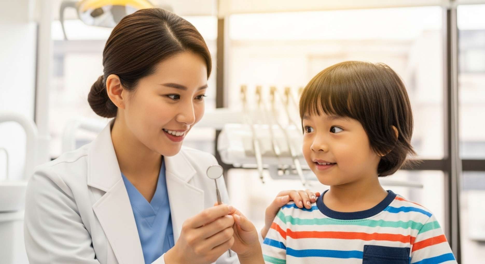 치과공포증 어린이8 아이 눈높이에서 치과 기구를 장난감처럼 설명하며 안심시키는 행동 조절 요법