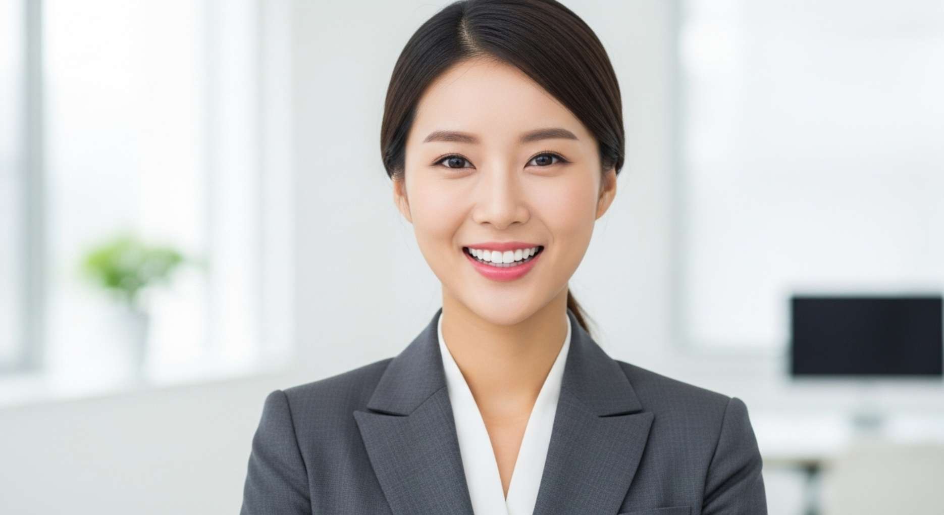 치과미백vs자가미백7 치아 미백 후 환한 미소로 면접이나 중요한 일정을 준비하는 여성