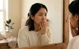 앞니 콤플렉스로 입을 가리고 웃는 여성