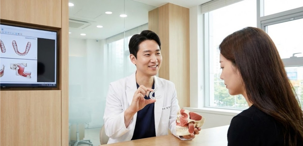 울산 보톡스 이갈이 턱관절나에게 맞는 이갈이 치료법은? 스플린트(이갈이 장치)와 보톡스를 비교 설명하는 모습