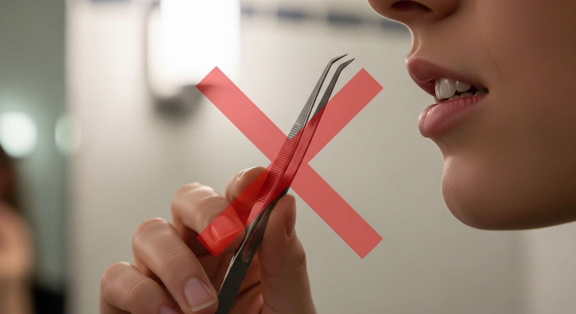 덜렁거리는 실밥을 손이나 핀셋으로 억지로 잡아당기는 위험한 행동 경고