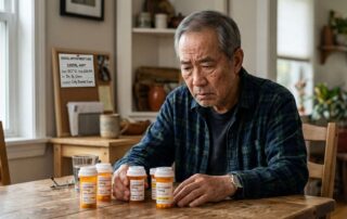 임플란트 수술을 앞두고 복용 중인 아스피린과 혈압약을 보며 고민하는 울산 치과 환자의 리얼한 모습