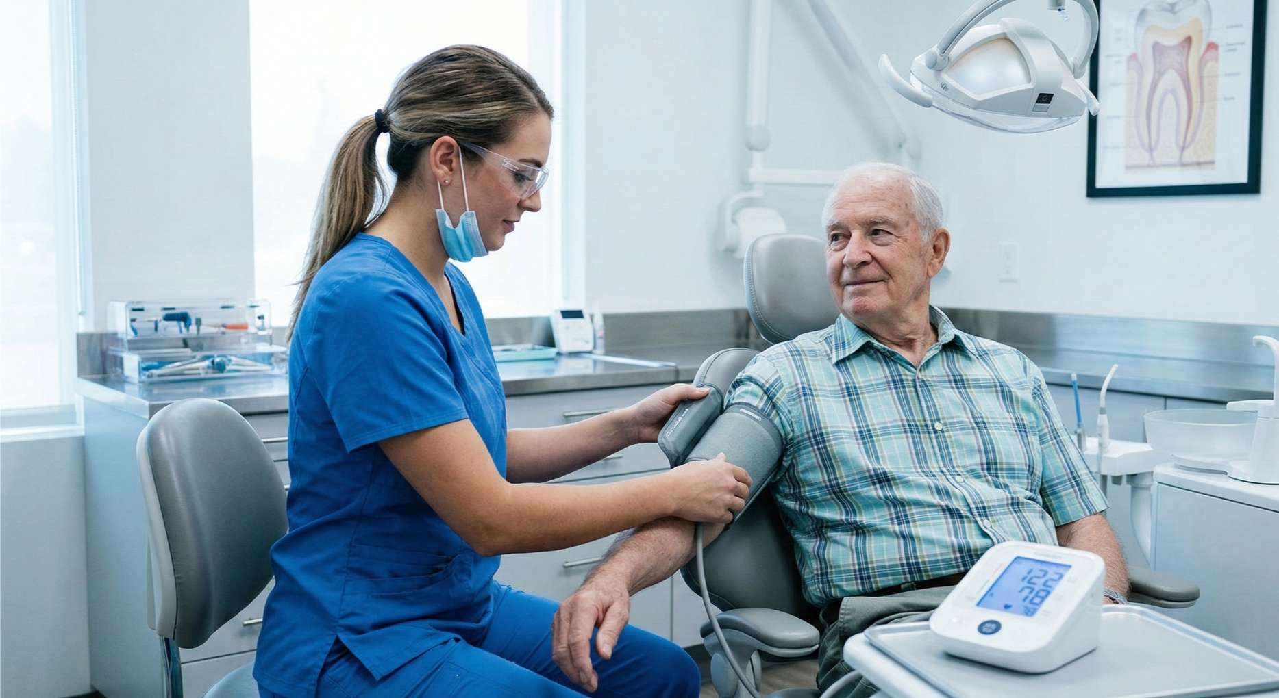 고혈압 임플란트9 임플란트 수술 당일 환자의 컨디션을 확인하기 위해 혈압을 정밀 측정하는 과정