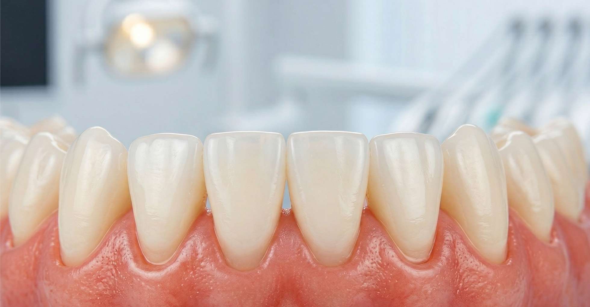 면역력저하성 치은염13 치석 제거(스케일링) 후 치은염이 치유되는 과정을 보여주는 의학 모식도. 치아의 뿌리(치근면)가 치석 없이 매끄럽게 청소되어 있으며, 붉게 부어올랐던 잇몸이 선분홍색의 건강한 모습으로 가라앉아 치아 목 부분에 단단하게 재부착된 상태를 묘사하고 있다. '매끄러워진 치근면', '잇몸 재부착', '염증 소실' 등의 설명이 포함되어 있다.