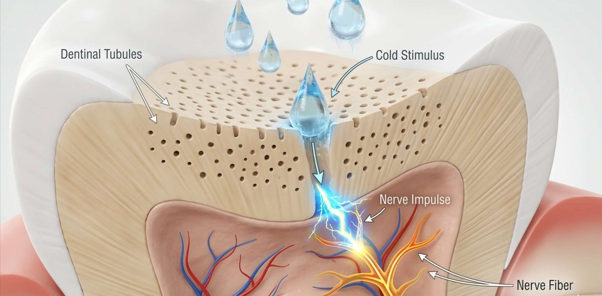 지각과민처치8 현미경으로 본 치아 표면의 미세한 구멍인 상아세관과 신경 자극 전달 과정