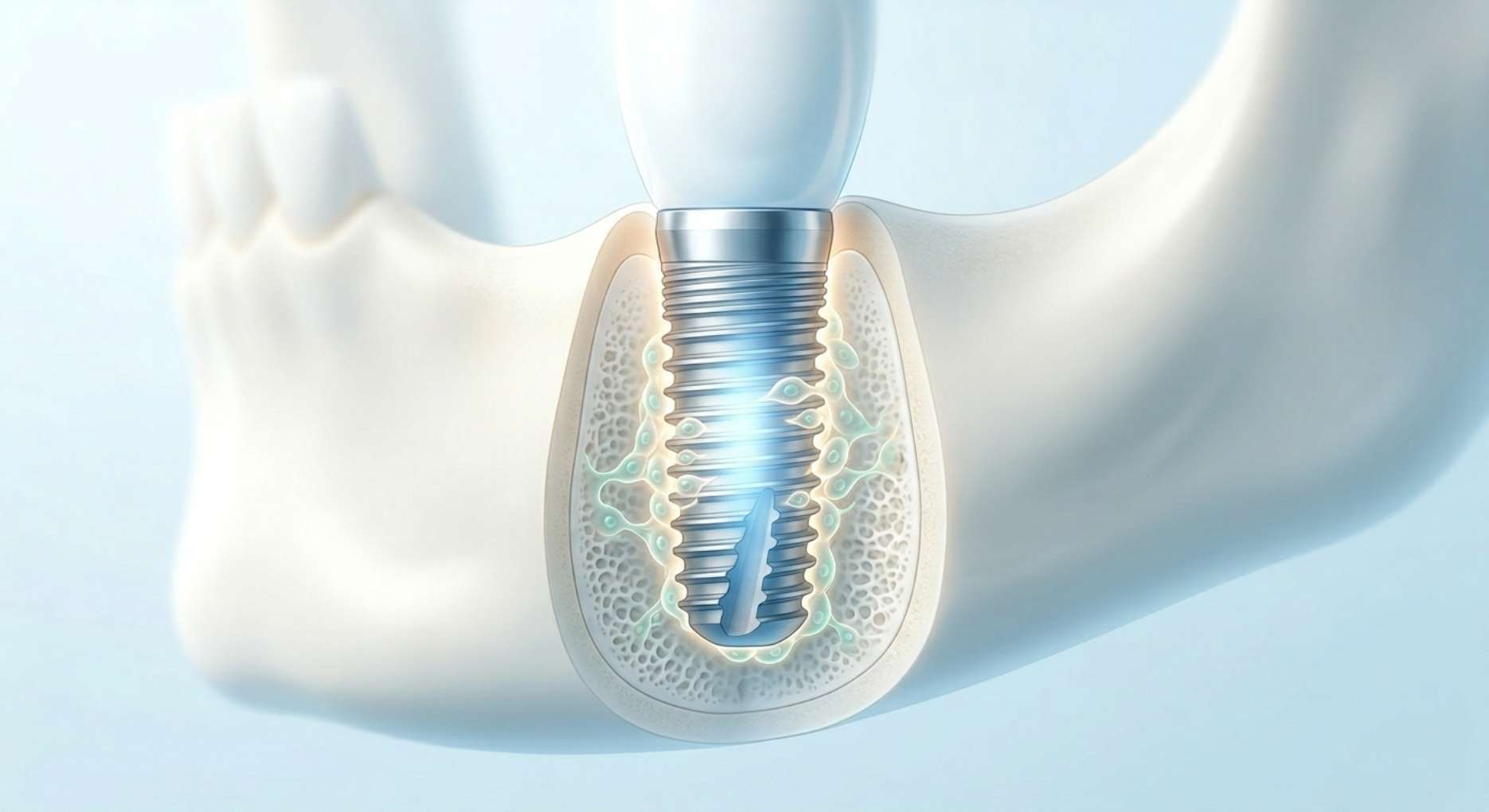 잇몸뼈 세포와 거부반응 없이 단단하게 골유착되는 티타늄 임플란트 3D 정밀 그래픽
