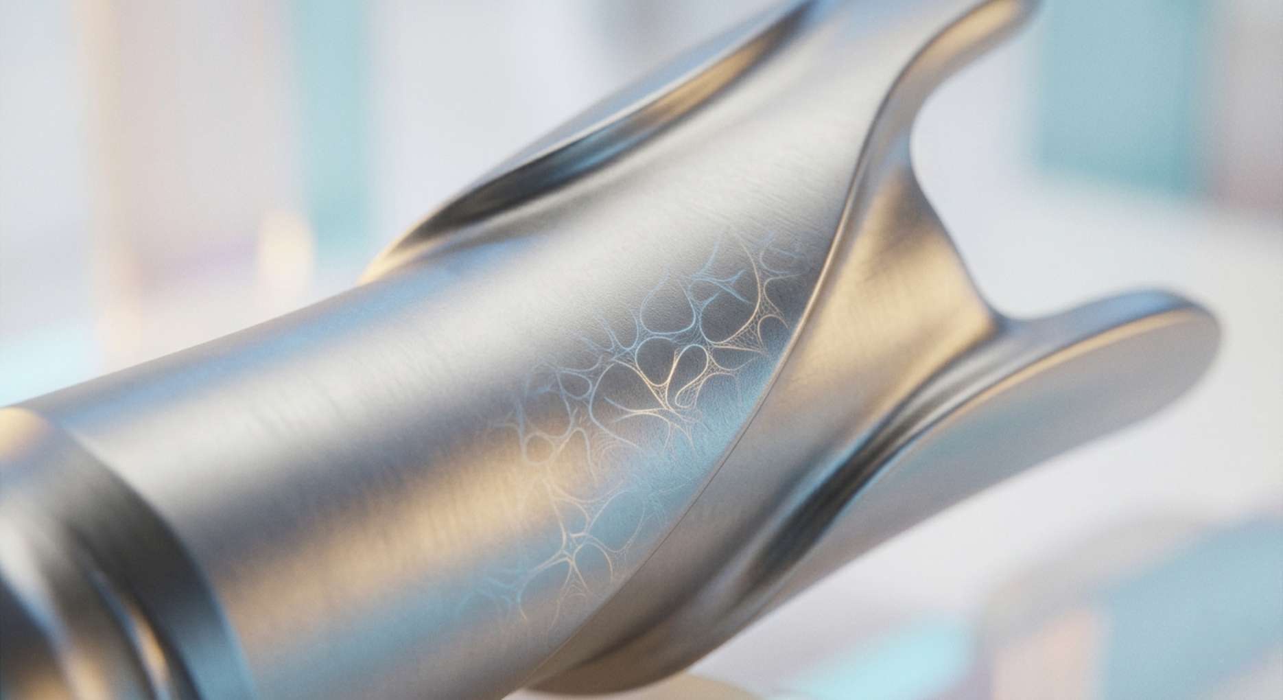 특수 표면 처리가 된 임플란트용 티타늄 소재의 근접 사진