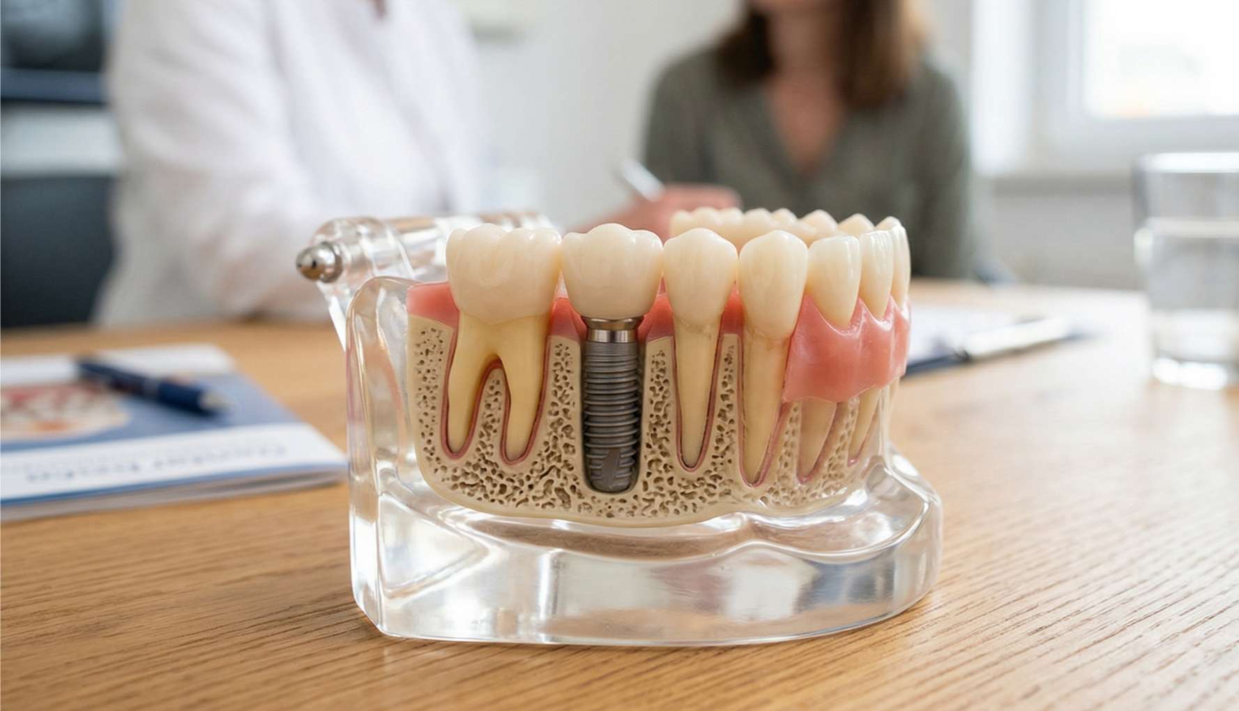 임플란트 잇몸치료10 잇몸, 치조골 조직과 치과용 임플란트 픽스처가 어떻게 결합되어 있는지 투명하게 보여주는 치과 해부학 모형