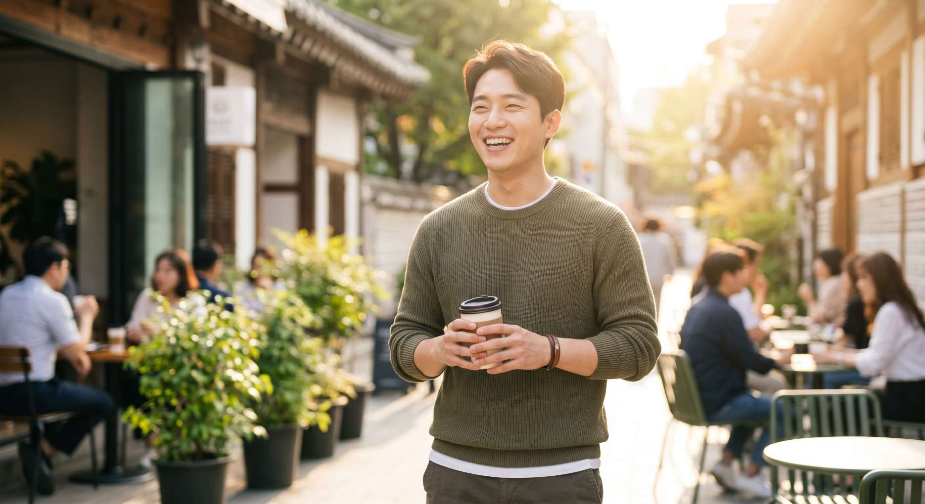 사랑니 앞니 벌어짐3 가지런하고 건강한 치아를 드러내며 야외에서 환하게 웃고 있는 직장인의 모습