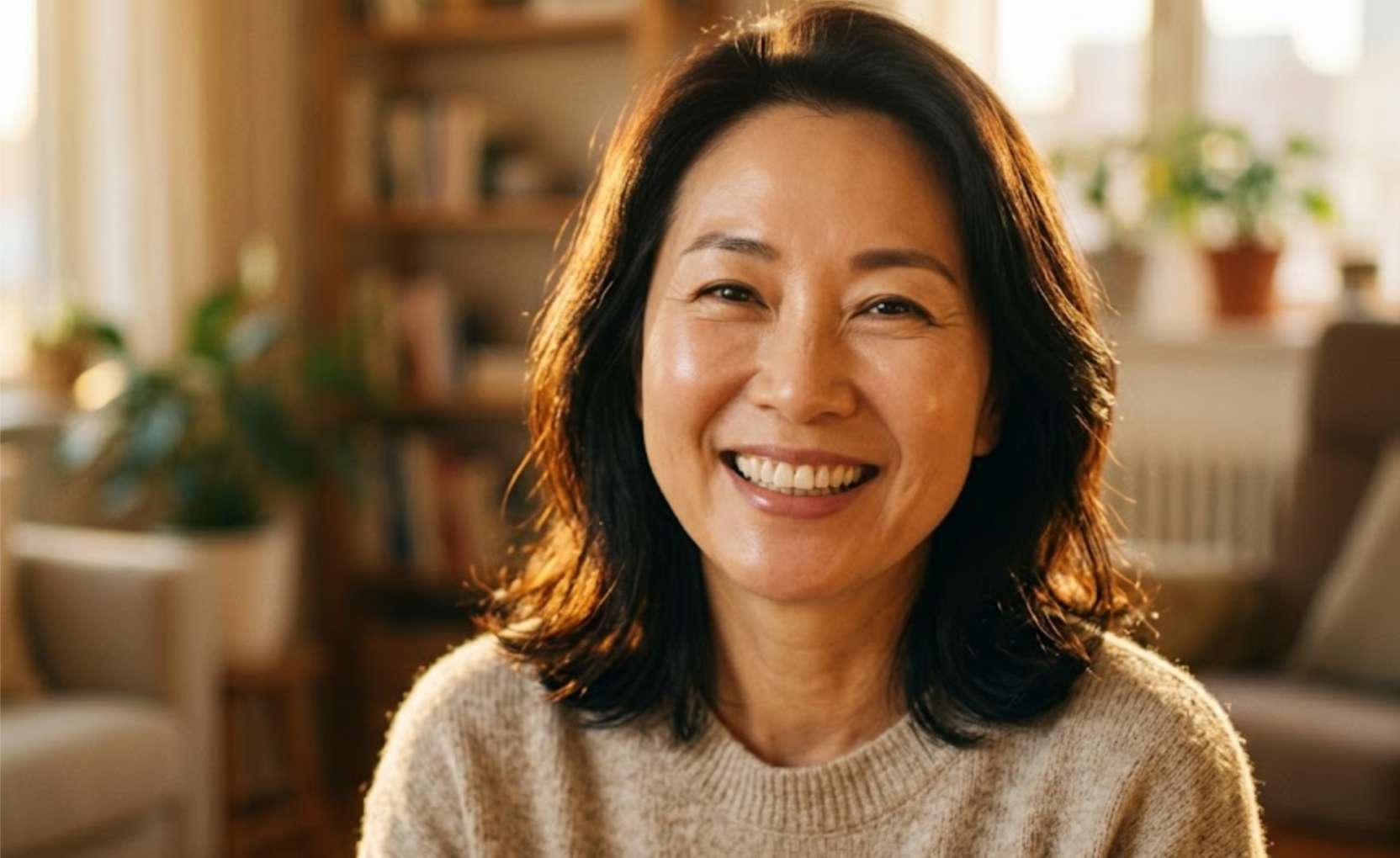 멍과 붓기 없이 건강하고 환하게 웃는 얼굴 클로즈업 사진