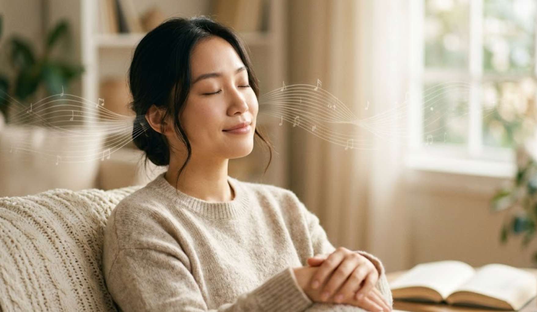 임플란트 보철 적응7 낯선 소리를 편안하게 받아들이고 적응해 가는 뇌의 과정을 평온하게 비유한 이미지